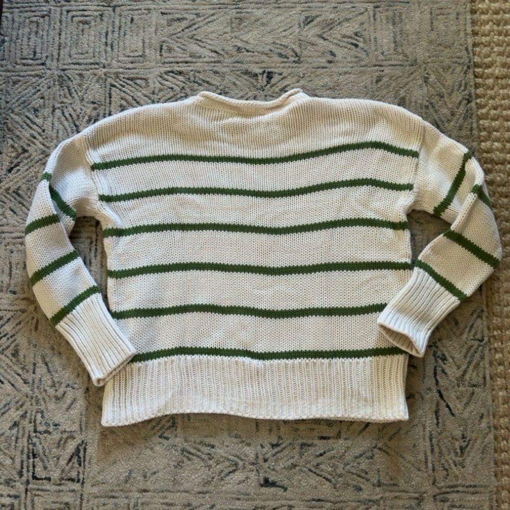 La Ligne Marina Palm Green and Cream Cotton Sweater Medium EUC $250